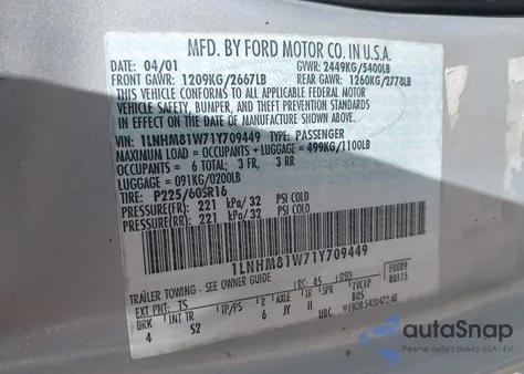 2001 Lincoln Town Car Executive from USA, damaged, VIN 1LNHM81W71Y709449